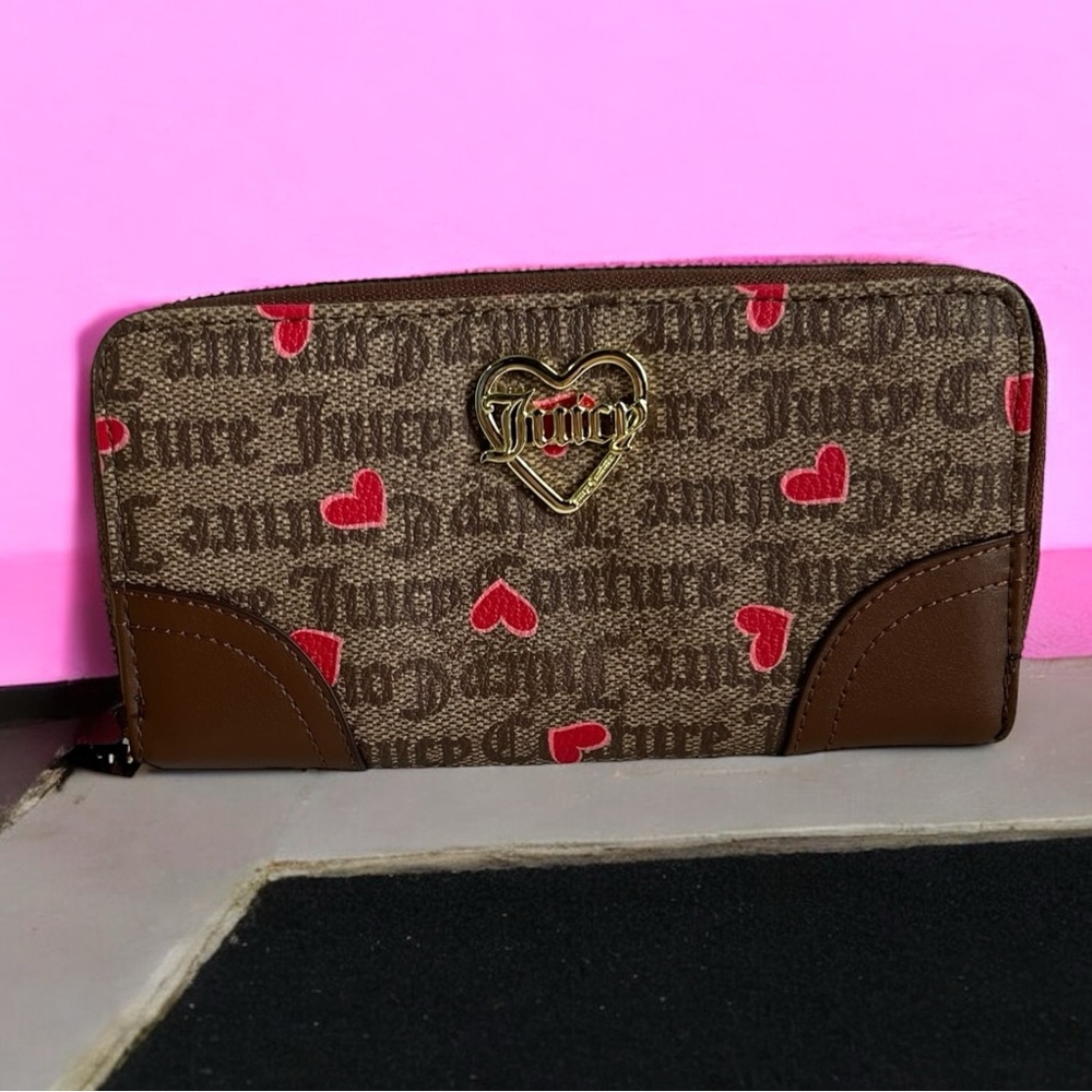 Juicy Couture Large Zip Around Hearts Wallet NWT
